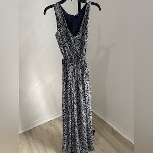 Lauren Ralph Lauren Navy and White Leaf Maxi Dress